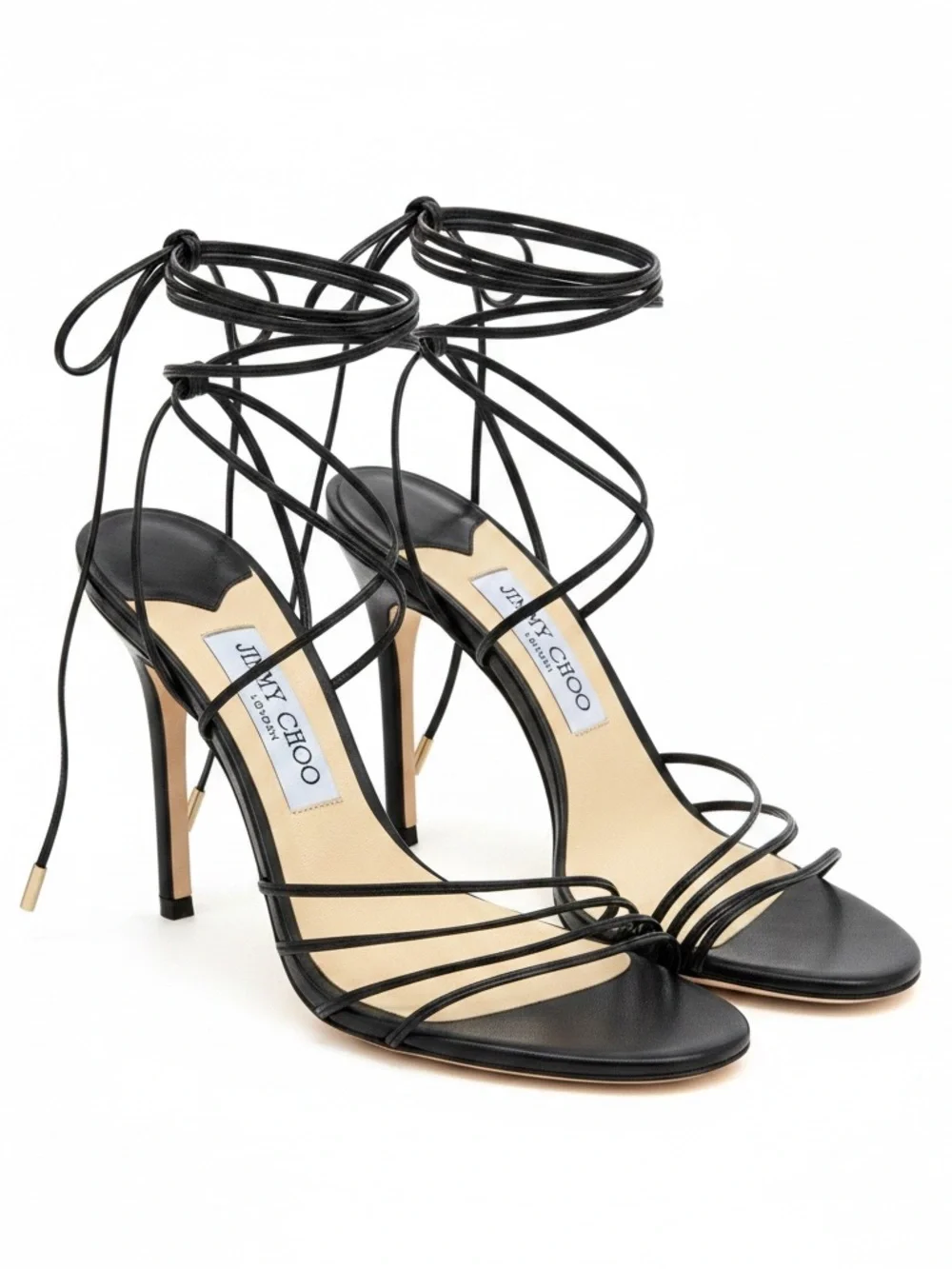 Jimmy Choo Anita 85 Black Leather Lace-Up Stiletto Sandals